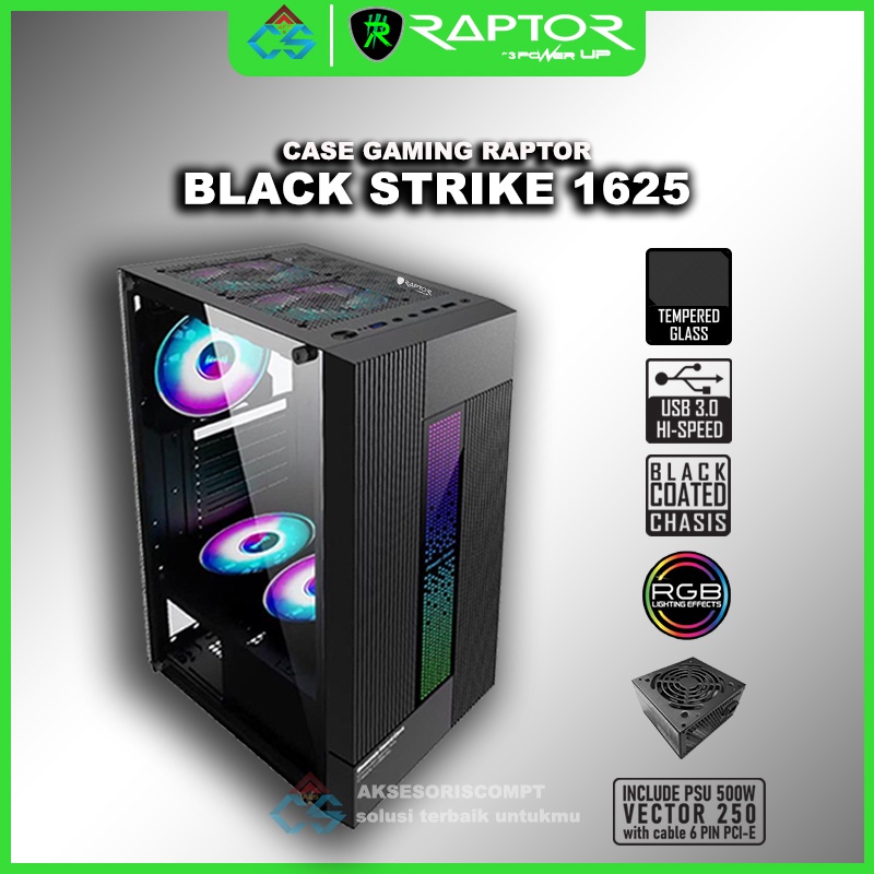 Jual Casing Gaming PowerUp Raptor 1625 With Led Strip - Include PSU ...