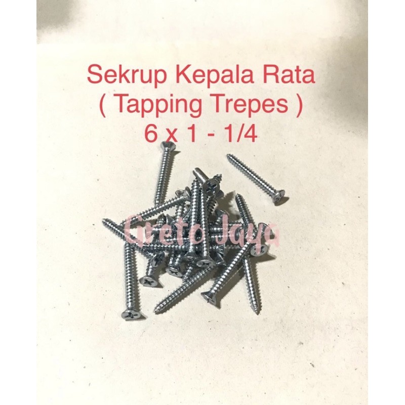Jual ( 6x1-1/4 100bj ) Sekrup Trepes Skrup Kepala Datar 6 x 1-1/4 ...
