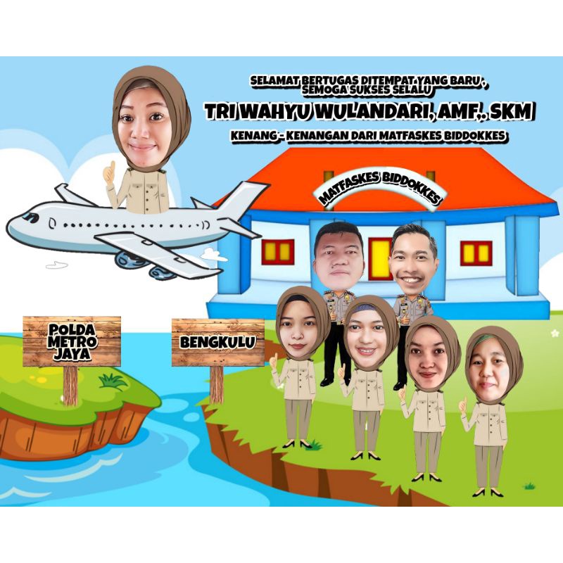 Jual [KARIKATUR HADIAH PERPISAHAN] Kado Hadiah Kenang kenangan Lukisan