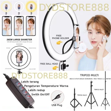 Ring Light 26cm Tripod 2m Lampu Makeup Lampu Selfie Lampu Vlog