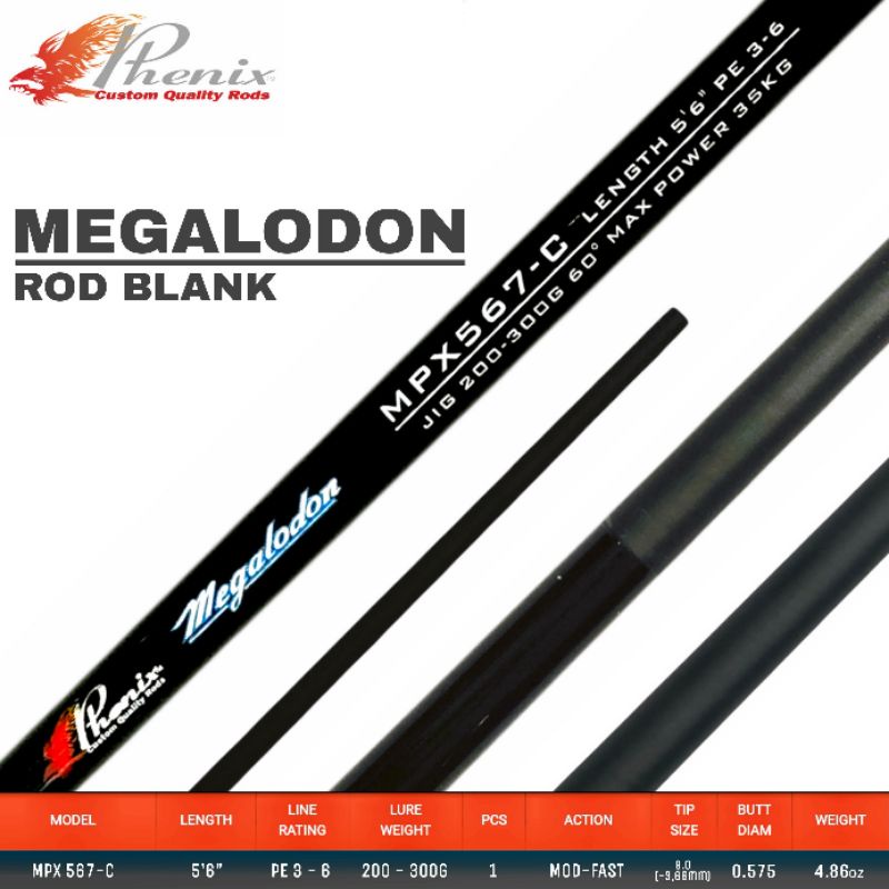 Jual Blank Rod Jigging - Phenix Blanks Megalodon MPX567-C PE 3 - 6 (Packing  Pvc)