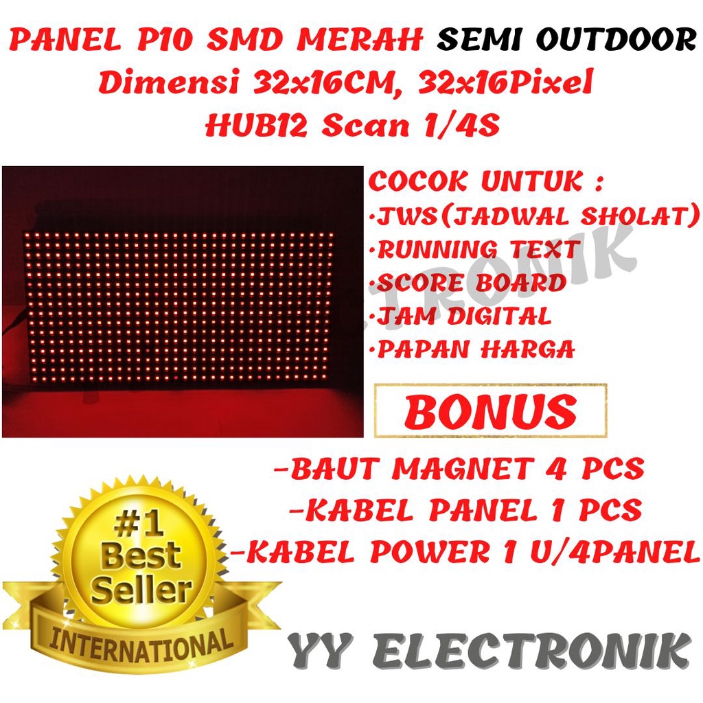 Jual Panel Module Modul Led P10 Running Text SMD Merah Indoor Semi ...