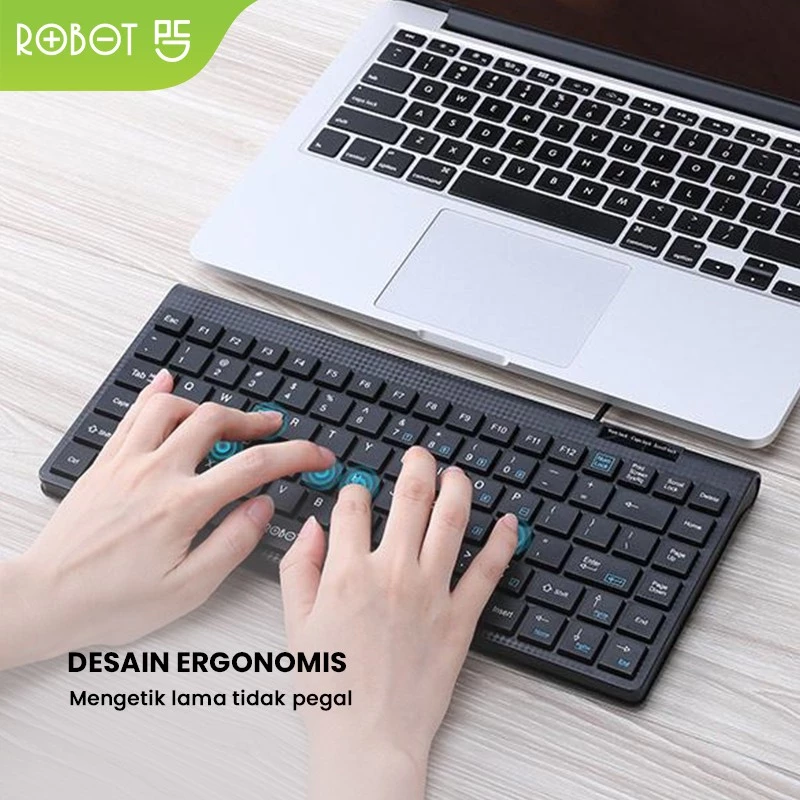 Keyboard kabel mini portable ROBOT RK10 tipis dengan silent klik dan keypad numerik