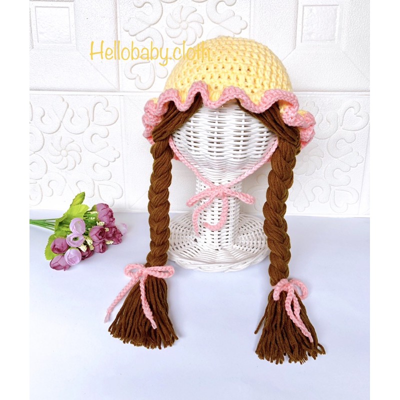 Jual Topi Rajut Bayi Rambut palsu/Topi Bayi Perempuan WARNA KUNING PINK ...
