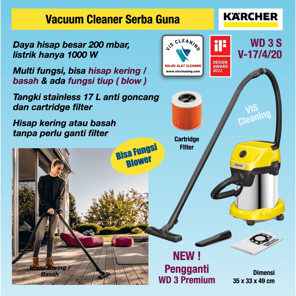 Jual Vacuum Cleaner Karcher WD 3 S V-17/4/20 (Wet & Dry 17 Liter ...