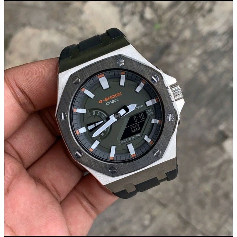 Jam Tangan G-Shock Original GA2100 GA-2100 Oak Custom Strap Rubber dan  Bezel Stainless Steel Gen 04 - Main Image