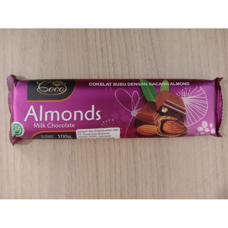 Jual COCO ALMONDS MILK CHOCOLATE 100 GR / COKELAT SUSU DENGAN KACANG ...