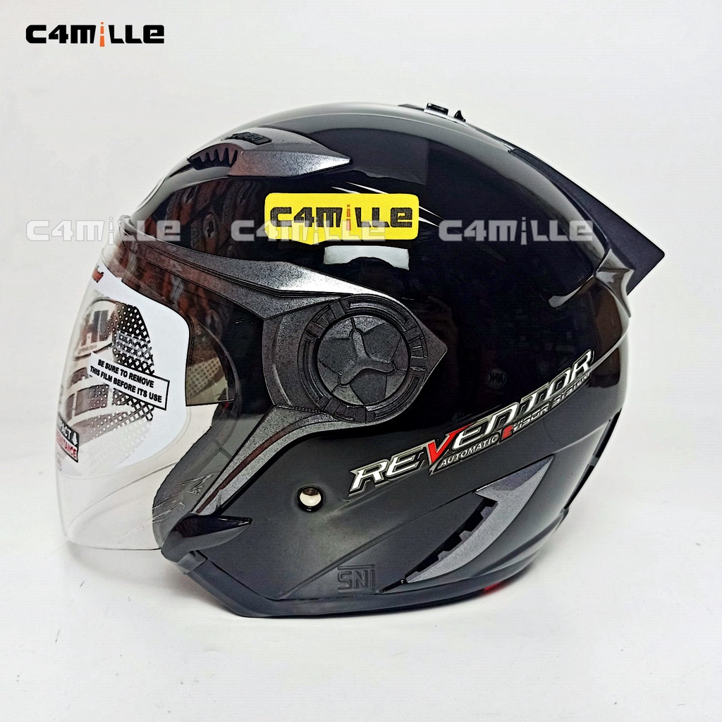 Jual HELM NHK REVENTOR SOLID BLACK METALIC DOUBLE VISOR HALF FACE ...