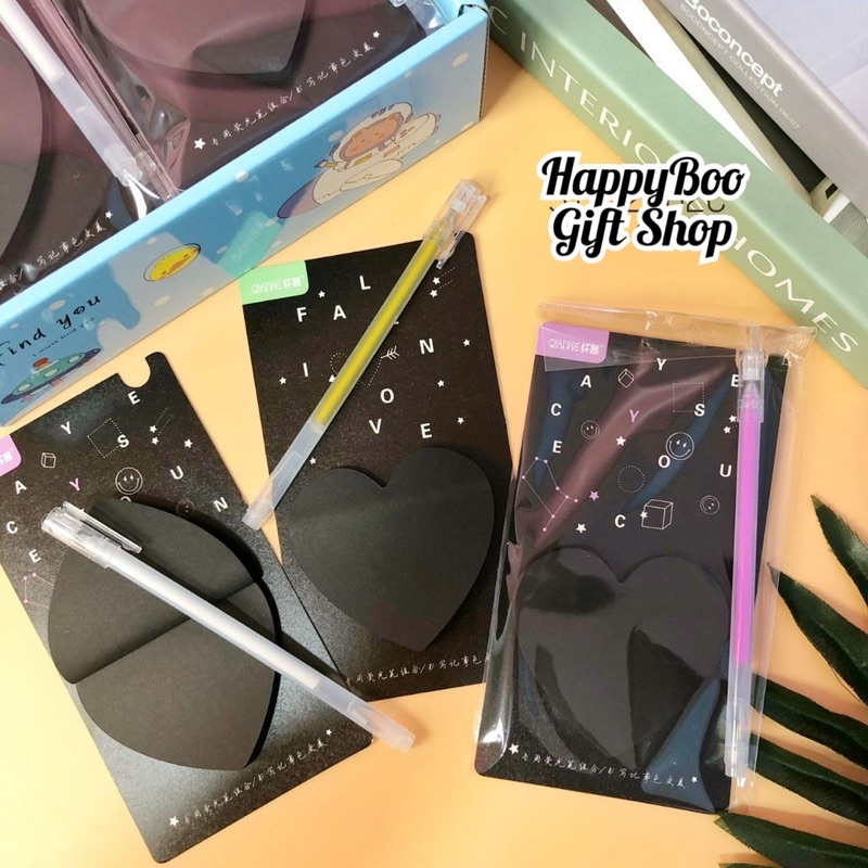 Jual sticky note hitam + pen stick it post it memo stiker note + pen ...