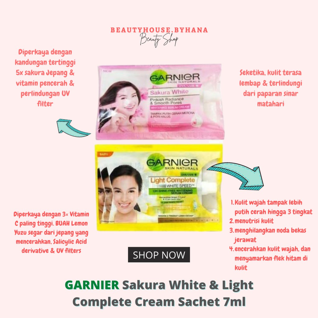 Jual GARNIER Sakura White & Light Complete Cream Sachet 7ml Garnier