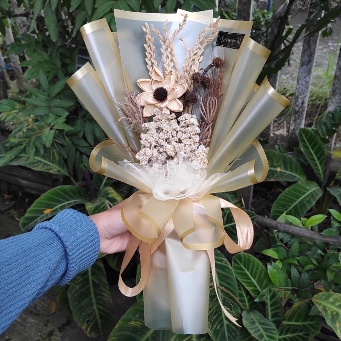 Jual Wedding Flower Hand Buket Bunga Kering Hand Bouqet Dried Flower Dried Flower Edelweis