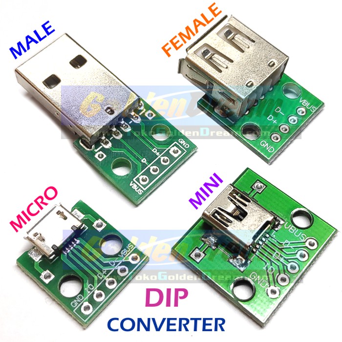 Jual DIP Adapter USB Micro Mini Female Male Type C Converter PCB 2.54mm