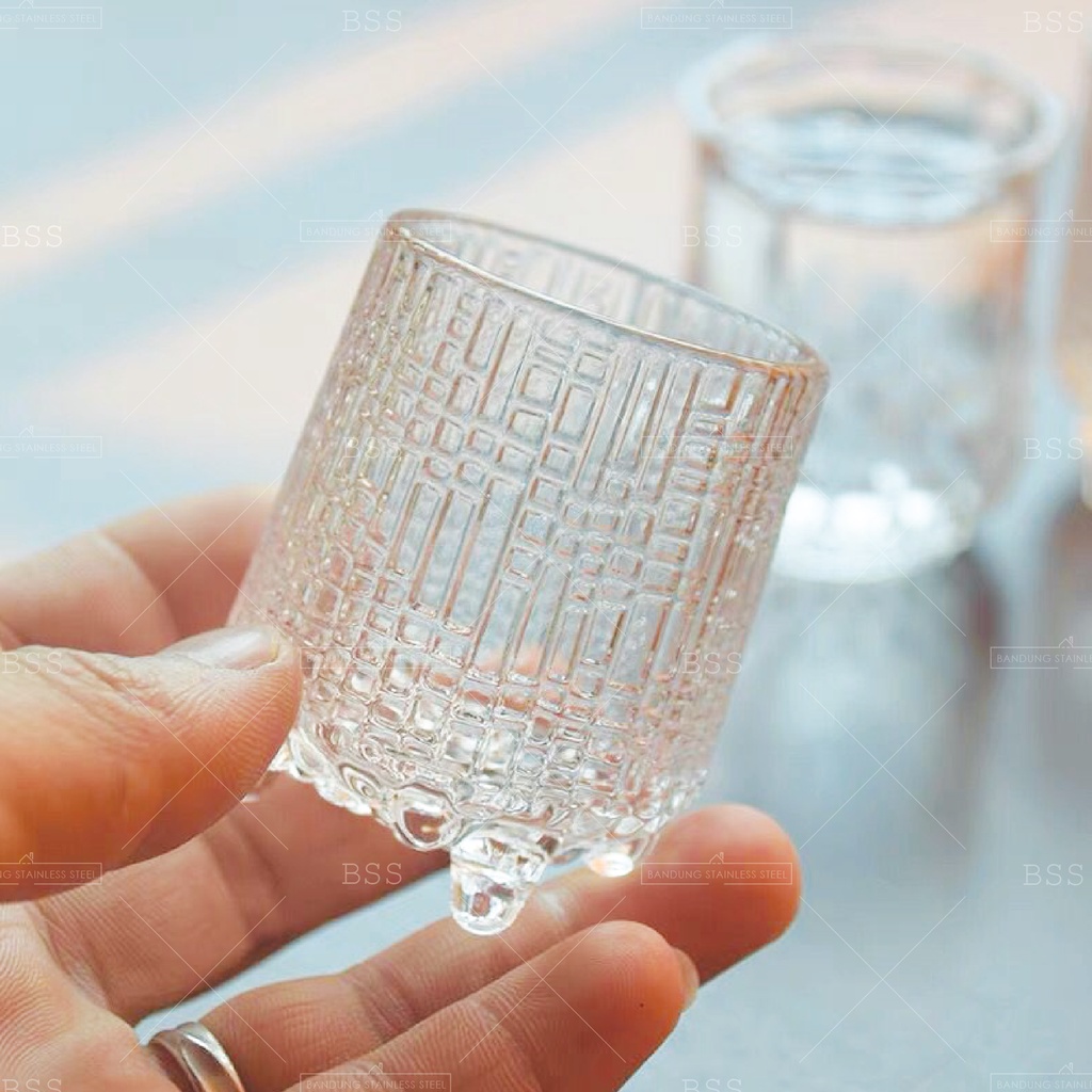 Jual Gelas Soju Shot Tequilla Sloki Teh 50ml Cantik Mini Kecil Kaca Unik Glass Motif Timbul 7322