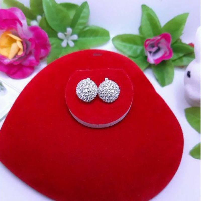 Jual Giwang Bulat mata putih full Dewasa dan anak, perak asli 925