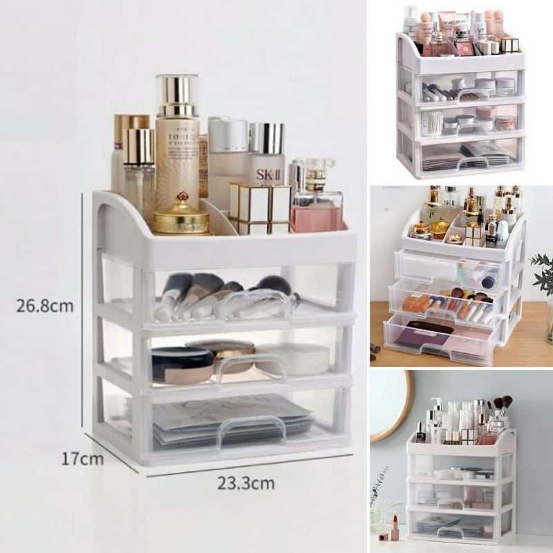 Jual Rak Kosmetik 3 laci Rak Makeup Storage Kotak Penyimpanan alat ...
