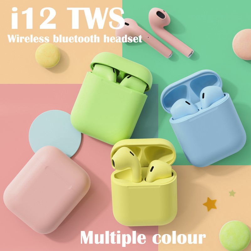 Headset Bluetooth i12 TWS Warna MACARON INPODS 12 Handsfree Wireless  Earphone