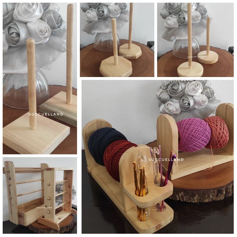 Jual Yarn Holder Stand Benang Hakpen Kayu Ribbon Wood Holder