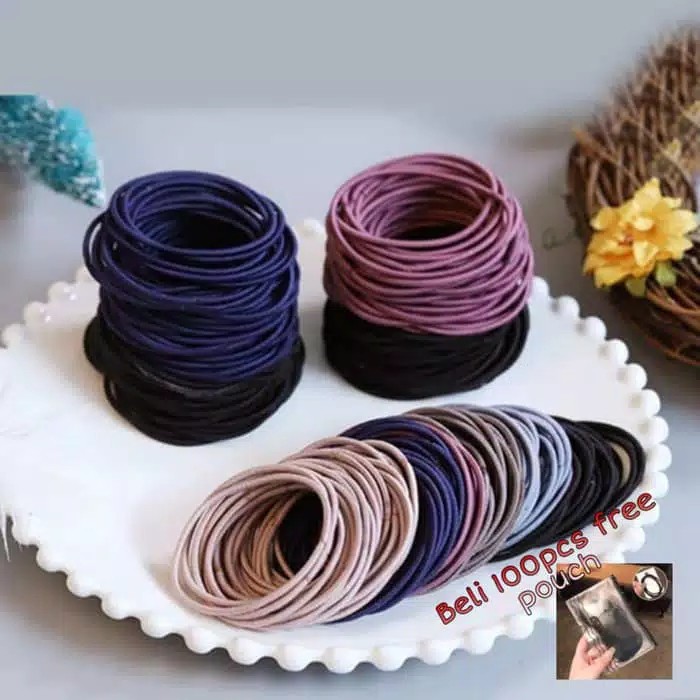 Jual (100 PCS) Ikat Rambut Karet Polos Elastis Gaya Korea untuk Wanita ...