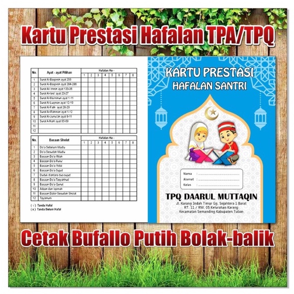 Jual Kartu Prestasi Hafalan Santri Tpa Tpq Prestasi Lipat 2 Custom Shopee Indonesia 9215