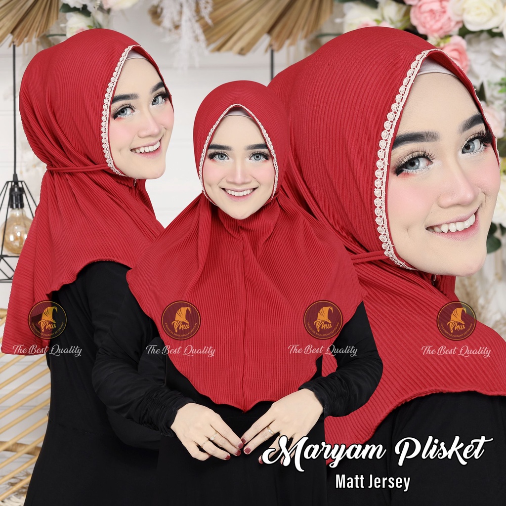 Jual Jilbab renda bergo maryam plisket lidi variasi hijab tali plisket ...