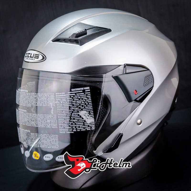 Jual Helm Zeus Zs Solid Silver Glossy Zs Half Face Double Visor Sni Shopee Indonesia