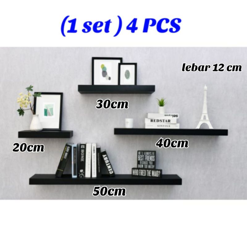 Jual promo Rak dinding minimalis 1 set 4 pcs panjang 50.40.30.20 cn ...