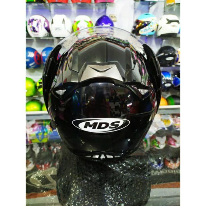 Jual HELM MDS PRO RIDER SOLID BLACK HITAM GLOSSY MODULAR DOUBLE VISOR ...