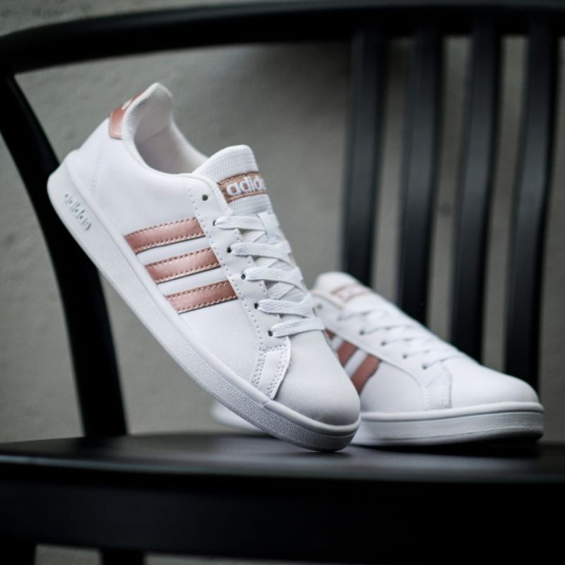 Sepatu Adidas Grand Court White Rose Gold Original Sneakers Wanita