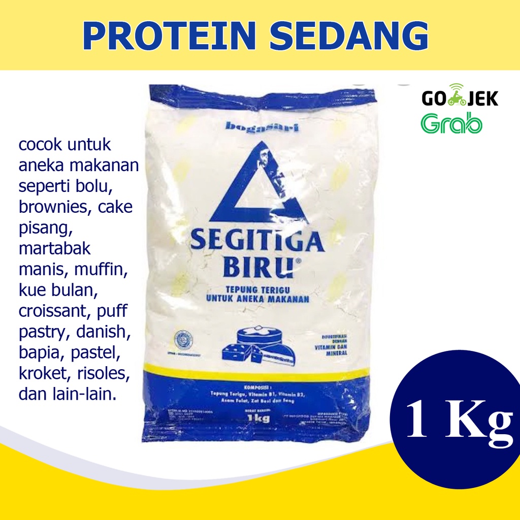 Jual Tepung Terigu Segitiga Biru Protein Sedang 1 Kg | Shopee Indonesia