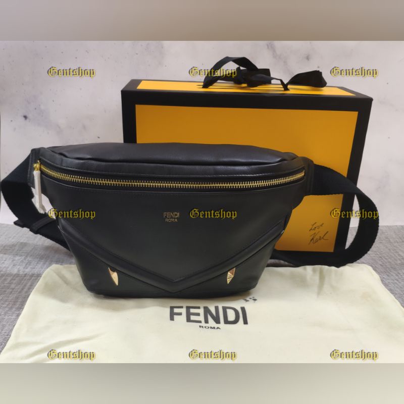 Jual Tas pinggang FENDI Monster Black Leather Waistbag Bumbag Unisex Belt Bag Shopee Indonesia