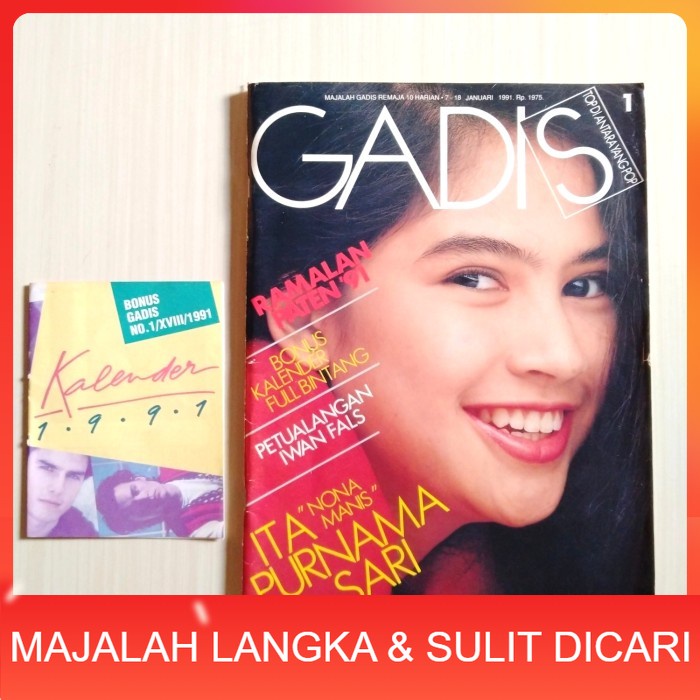 Jual Majalah GADIS No.1 Jan 1991 Cover CYNTHIA YUSUF + KALENDER Langka