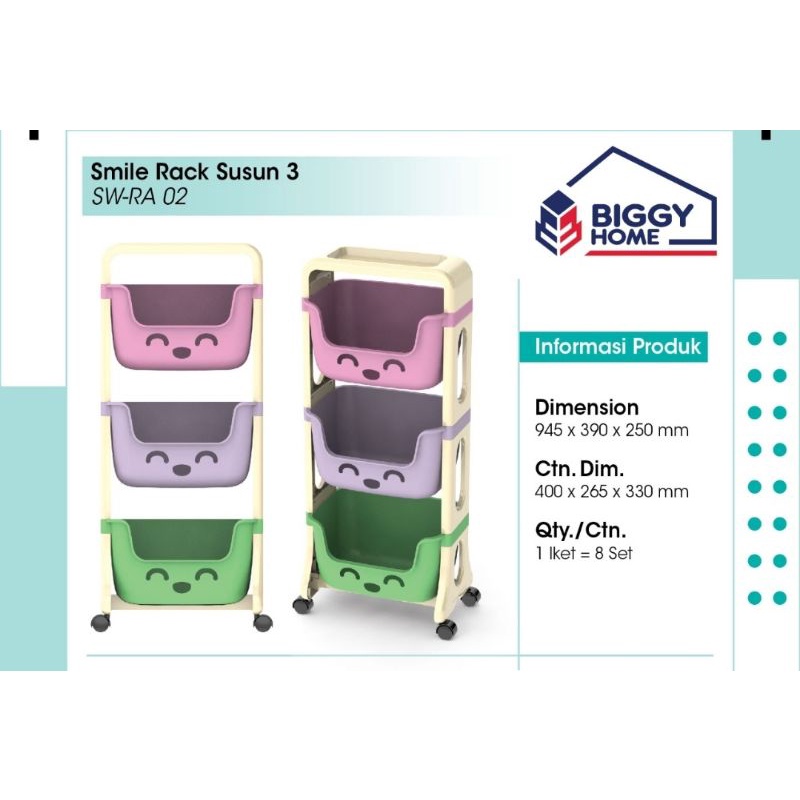 Jual Rak 3 susun Smile - Laci ber - roda 3 susun - Biggyhome | Shopee ...