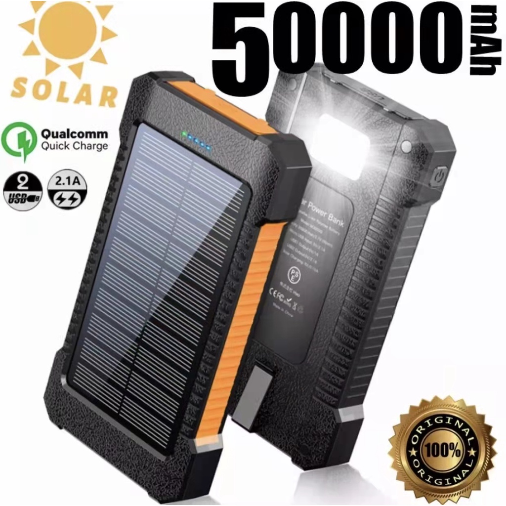 50000mAh Solar Panel Powerbank Charger USB Ports Powerbank External Charger  Flashlight