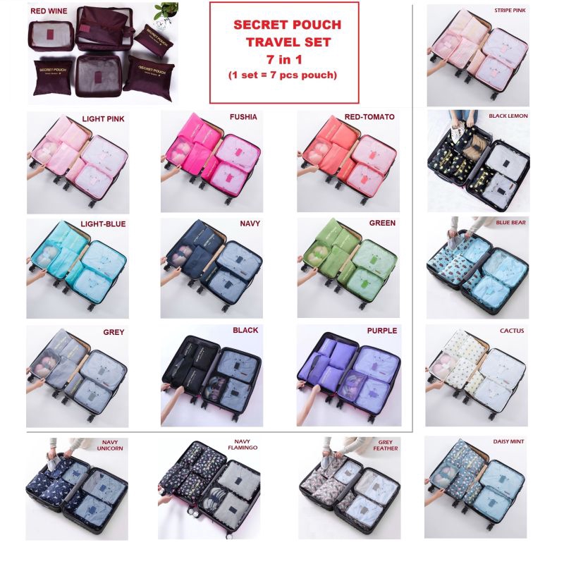 Jual SECRET POUCH travel set 7 in 1 (1 set = 7 pcs) / Tas penyimpanan ...