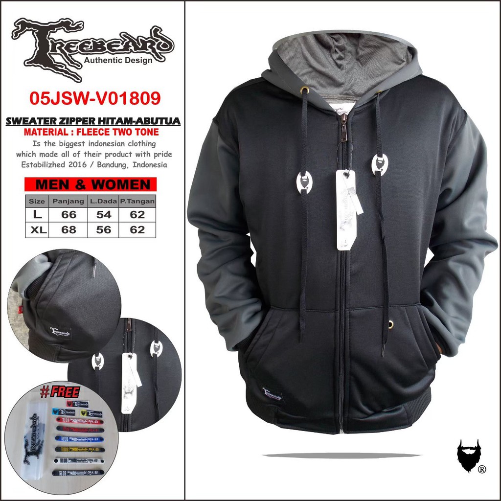 Jual Jaket Hoodie Zipper Pria Wanita Original Treebeard Fleece Combi