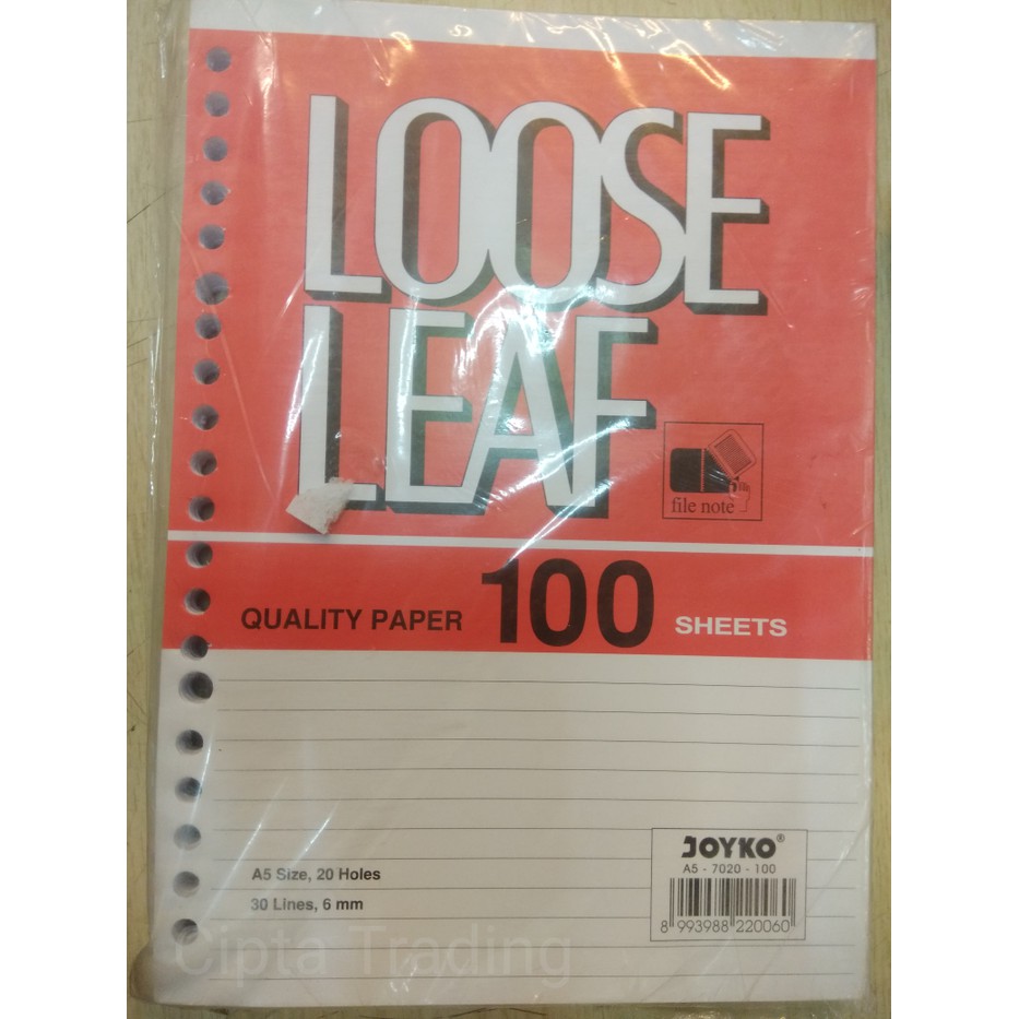 Jual Note - Joyko - Loose Leaf A5 100 Pieces (each) | Shopee Indonesia