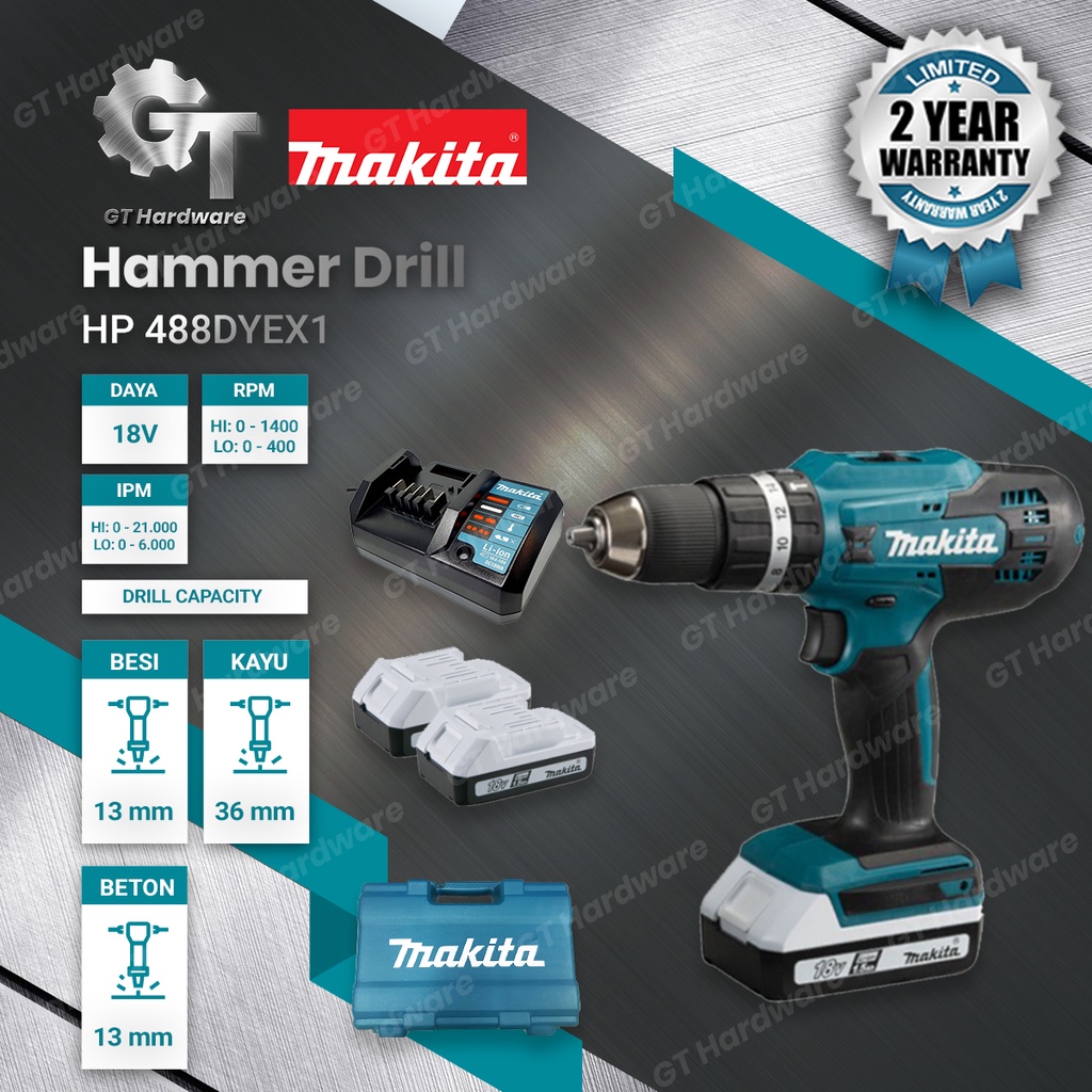 Jual Cordless Bor Beton Hammer Drill MAKITA HP488D HP 488 D | Shopee ...