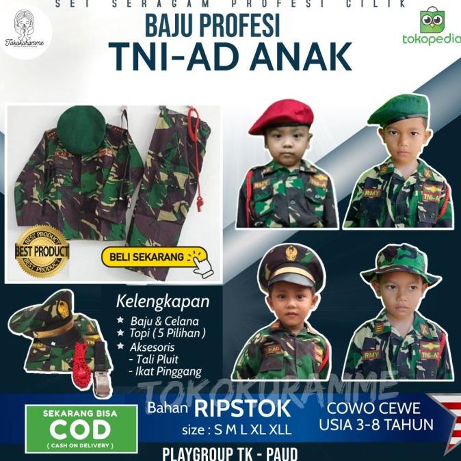 Jual Baju Profesi Anak Tentara Setelan Seragam Anak TNI-AD Kostum Tk 3 ...