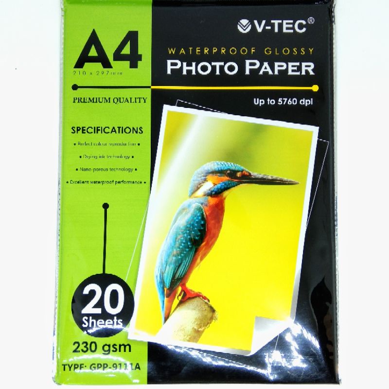 Jual Kertas Foto Glossy Photo Paper A4 230 Gsm Gram V Tec 20 Lb