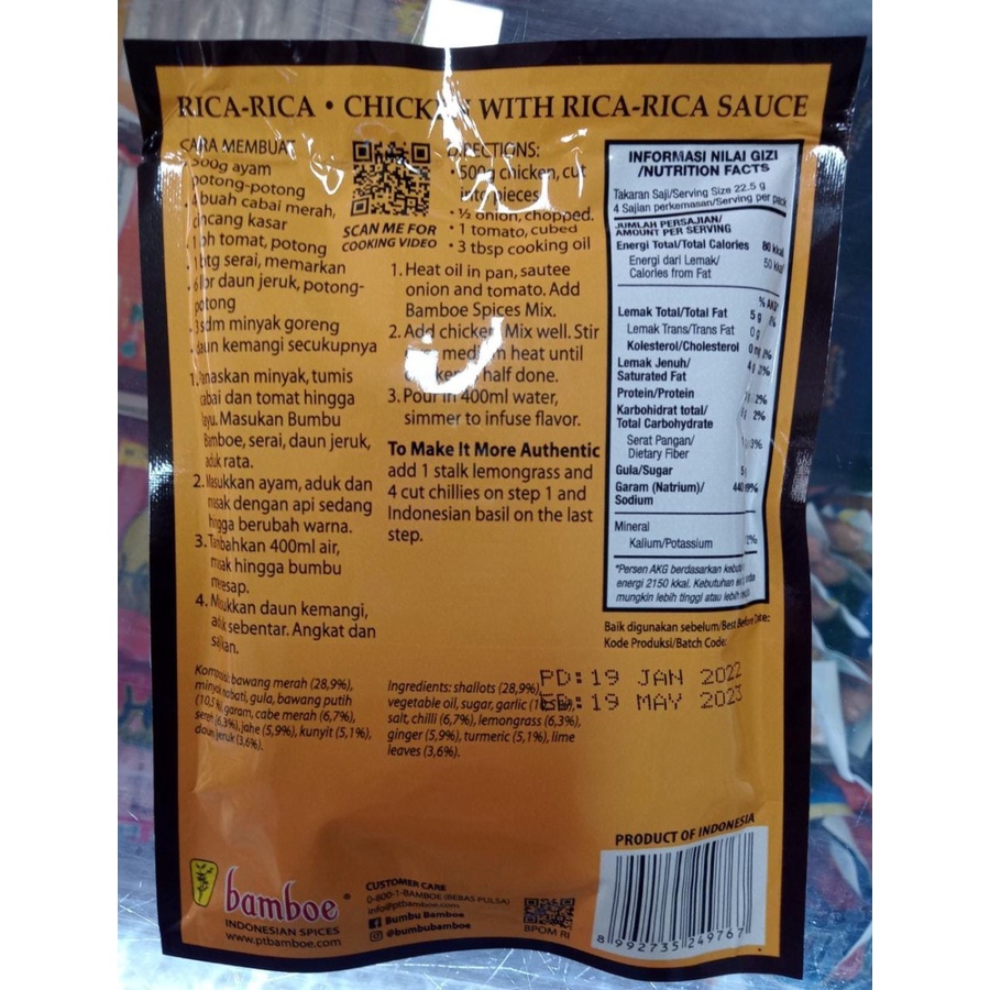 Jual Bumbu Bamboe Rica - Rica 90 Gr | Shopee Indonesia