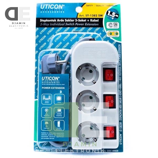 Jual Uticon Stop Kontak Arde Saklar 3 Soket Socket Lubang + Kabel ...