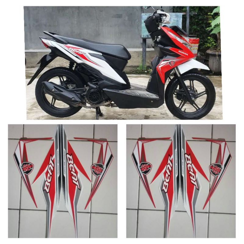 Jual stiker sticker lis bodi motor honda beat 2019 putih merah | Shopee