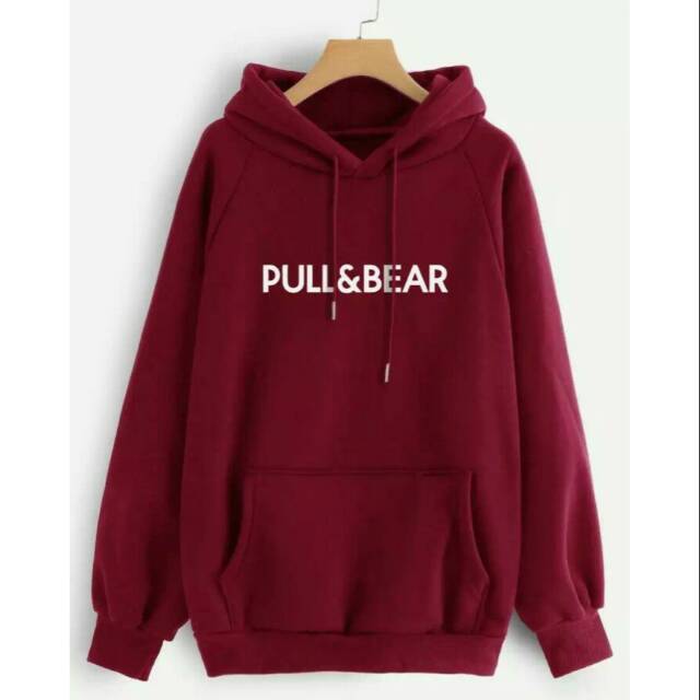 JAKET SWEATER HOODIE PRIA WANITA MAROON PULL BEAR