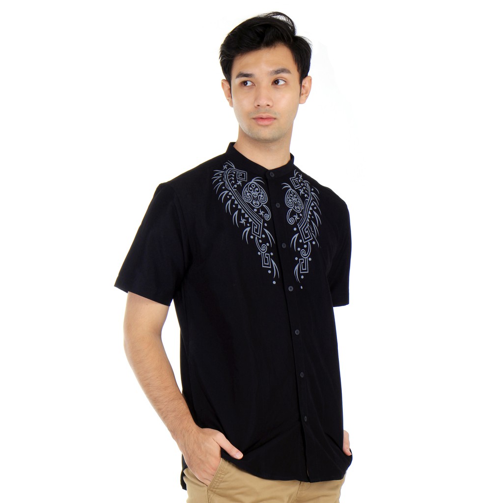 Jual Benhill Kemeja Pria Koko Pendek Hitam dan Putih 23347