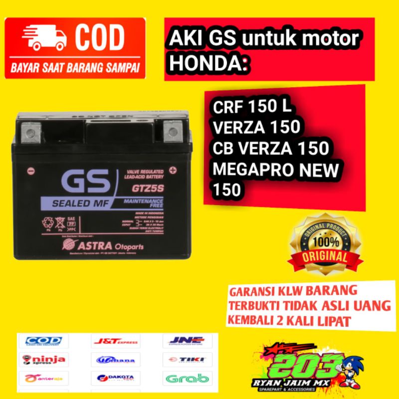 Jual Aki gs motor crf 150 L all tipe crf 100% orginal GS GTZ5S motor