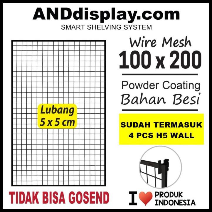 Jual Wire Mesh 100X200Cm H5 Wall Hitam Rak Mundo Ram Bingkai Netting