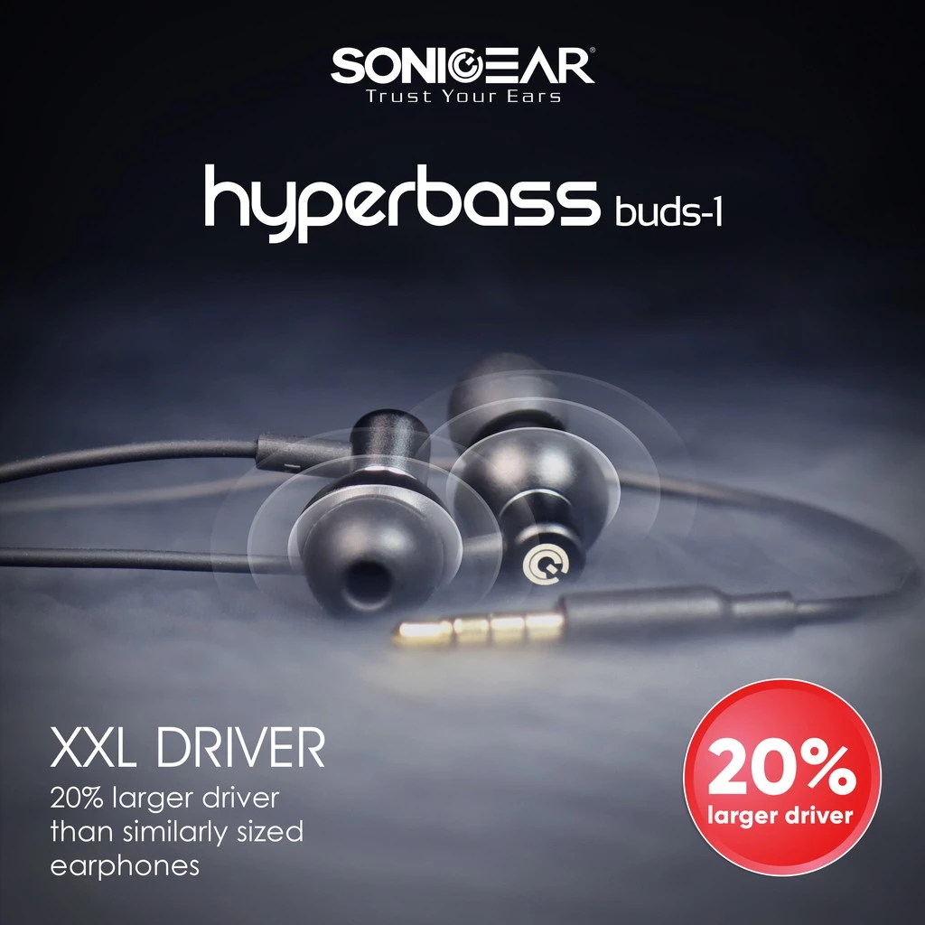 SonicGear Headset Hyperbass Buds 1 Gaming Earphone With MIC Powerful Bass for Sport, Gaming, Music