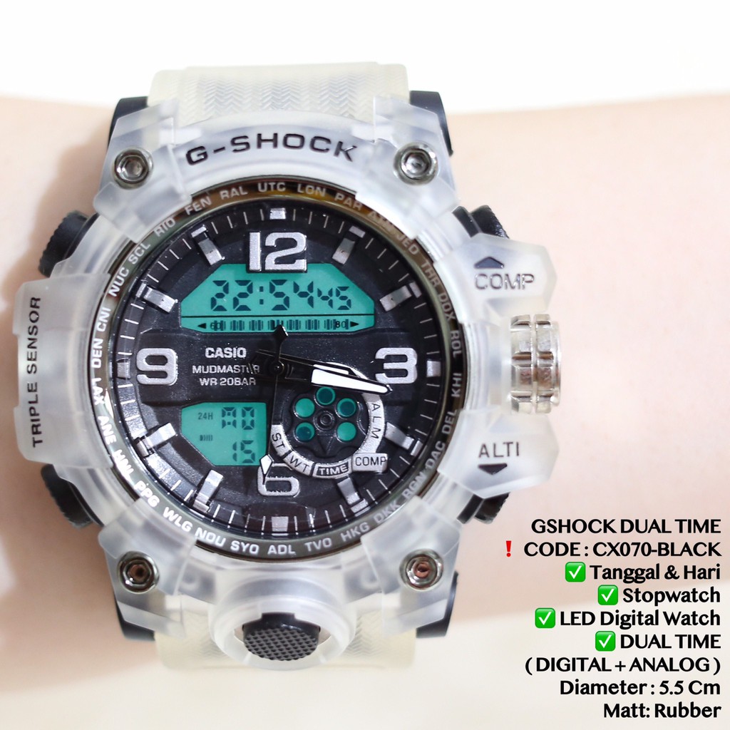 Jam tangan pria CASIO GSHOCK LORENG dual time tali karet sporty grosir  murah CX029