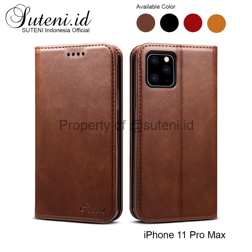 SUTENI Leather Flip Case iPhone 11 Pro Max Casing Kulit Cover Wallet Card  Slot Softcase ORI J01