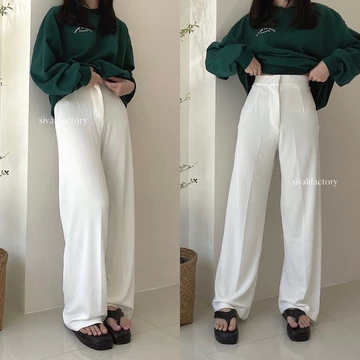 SIVALI Cozie Pants Highwaist Cullote Pants Rib Knit Pants Celana Kulot Wanita Petite Friendly